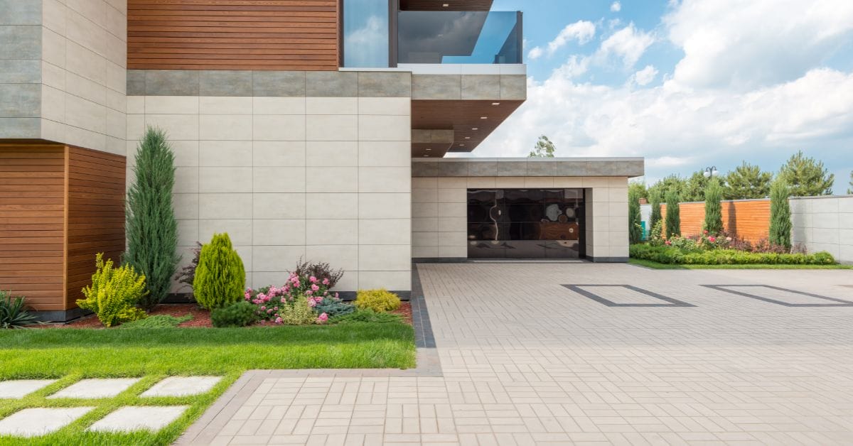 Modern house with pavers and wall tiles